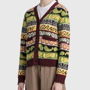 Ganni Smiley Cardigan Sweater Wool Womens Medium